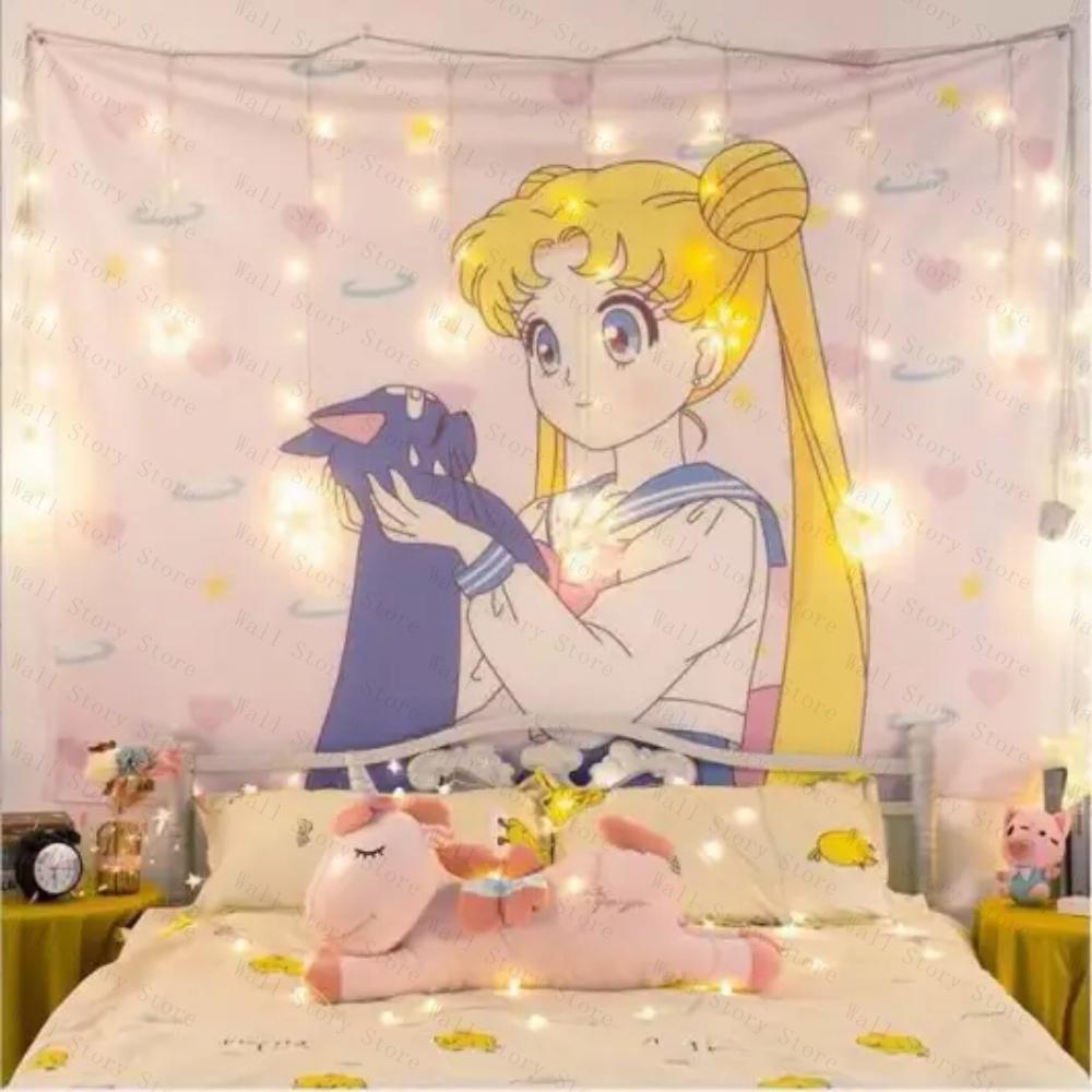 Tsukino Usagi Tapestry Anime Wall Art Hanging Tapestry Kawaii Room Decor for Dorm Bedroom Tapestry Home Decoration Tapestry