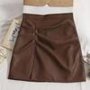 Women's High Waist Slit Pleated PU Mini Skirt - Slimming A-Line, Anti-Exposure, Hip-Hugging