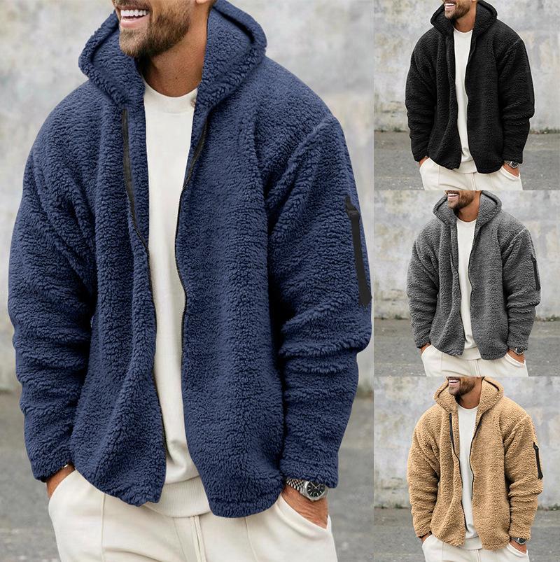 Men's Autumn Winter Fleece Warm Jacket Loose Hooded Casual Jackets
