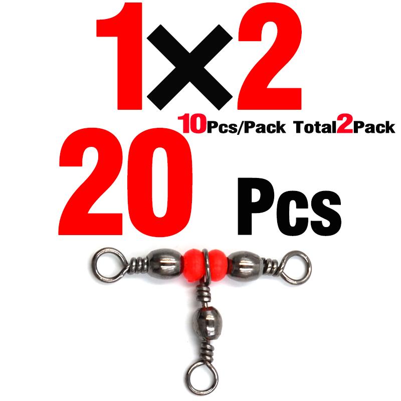 MNFT 20 Stück 11 Größen 3-Wege T-Drehgelenk Barrel Swivel Verbinder Rote Perlen Triple Swivel Kreuzleine Angelzubehör Angelzubehör