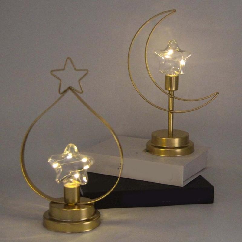 Eid Decors Moon Table Lamp Battery Operated Crescents Lamp Half Moon Light Metal Ramadans Star Lamp Home Decors