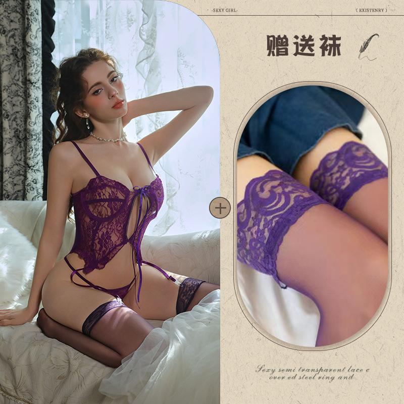Sex underwear, sexy lace, pure desire perspective one-piece suit, hollow suspender, waist uniform