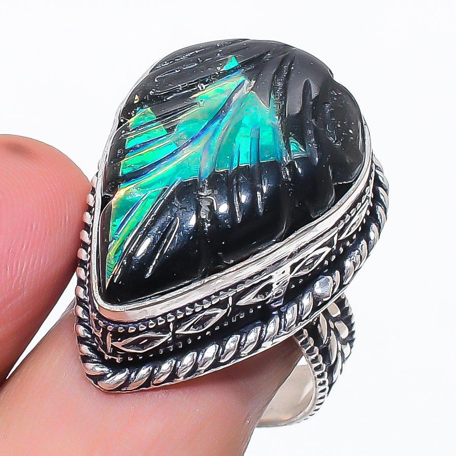 Natural Black Onyx Gemstone 925 Sterling Silver Jewelry Ring Size 9 N2U54