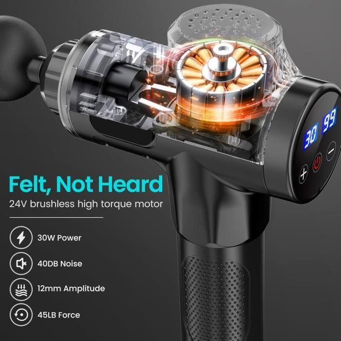 Pistolet de massage - ANSGEC - 30 Vitesses - Ultra-silencieux - Écran tactile LCD - Portable