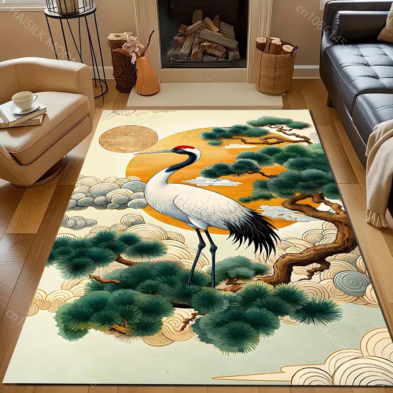 Japan Golden Heron Classical Painting Carpet for Living Room Bedroom Sofa Doormat Decor Sofa Table Area Rug Non-slip Floor Mat