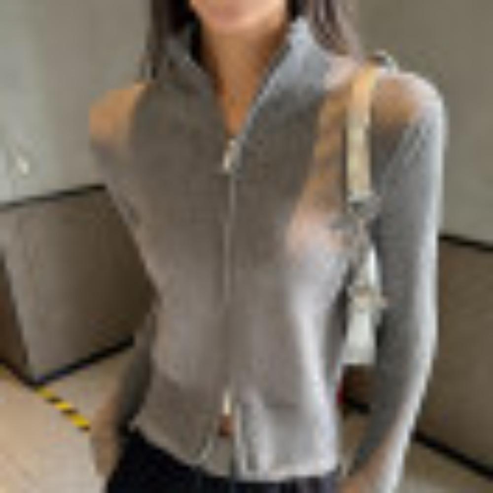 Autumn and Winter Stand-up Collar Stylish Design, Double-zipper Long-sleeved Knitted Cardigan, Slimming Top, Sweater Coat for Women