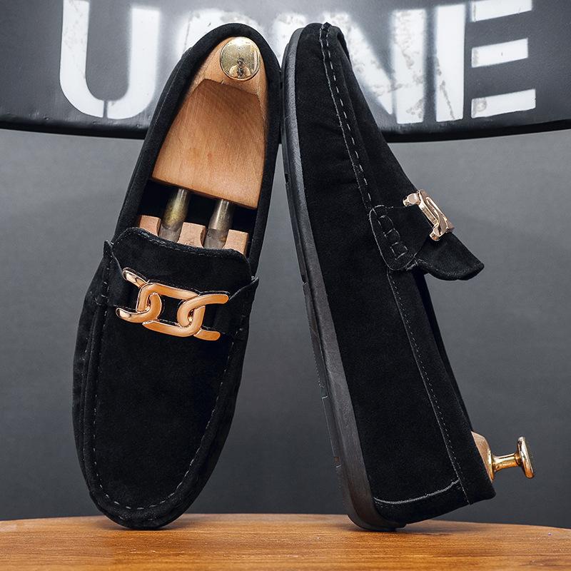 

Обувь Doudou мужская осень 2025 новая матовая замша ленивая на одной педали маленькие кожаные туфли лоферы обувь для вождения мужчины 39