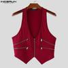 INCERUN Men Deep V Neck Sleeveless Zip-up Irregular Casual Tank Tops Waistcoat