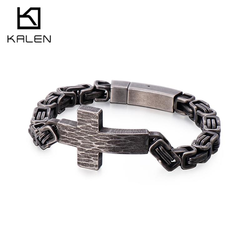 Classic Byzantine Chain Link Bracelet Christian Cross Charm Bracelets for Men Stainless Steel Byzantine Chain Link Bracele