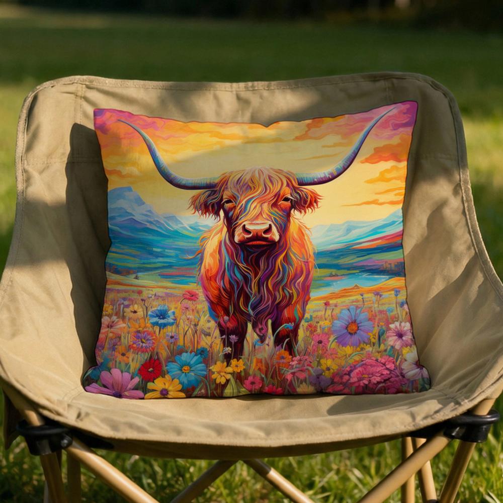 Vibrant Highland Cow Pattern Cushion Cover Soft Reversible  Durable Pillow Cover  MultiScene Use for Home  Car Daily Comfort