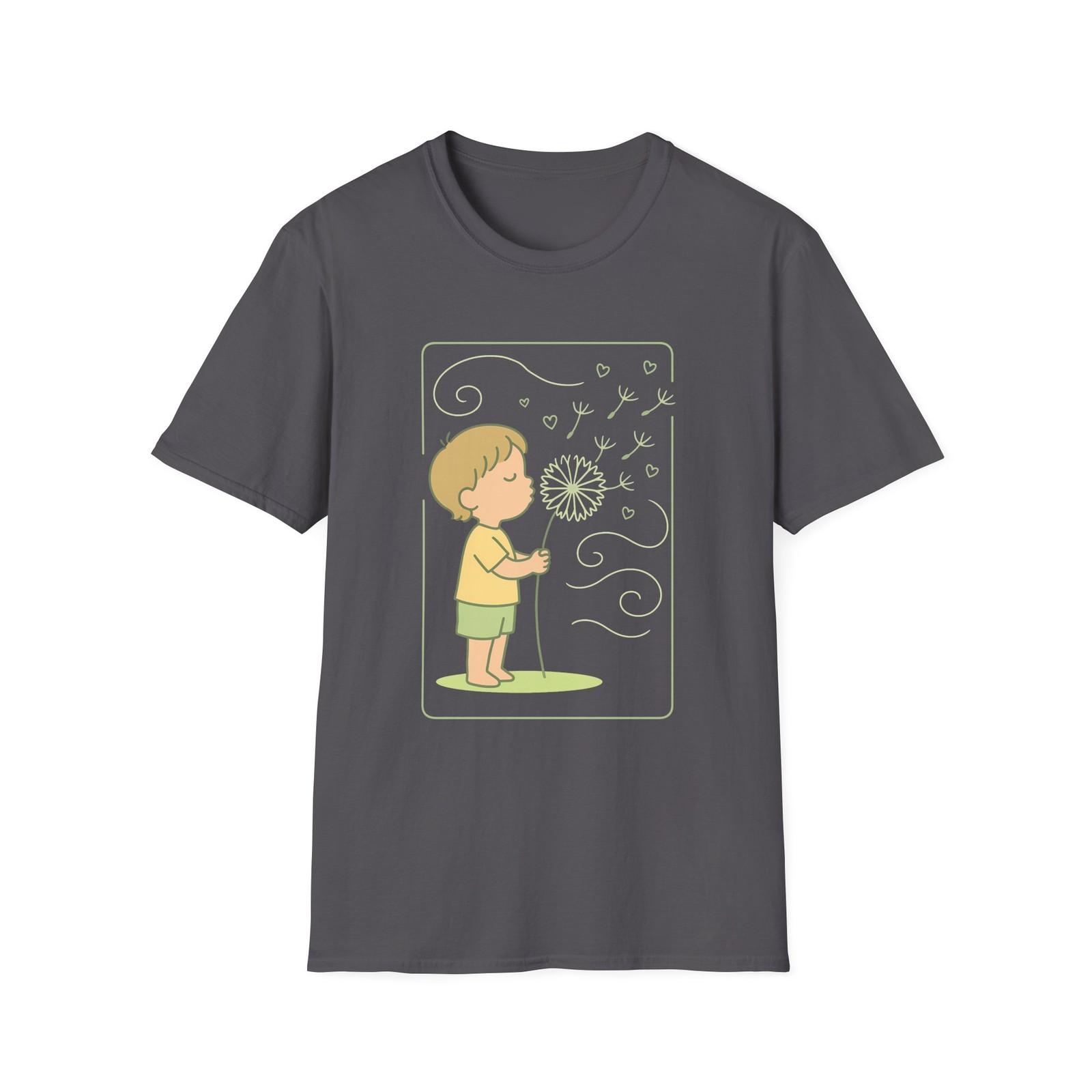 Unisex Softstyle Whimsical Dandelion Kid T-Shirt Mens Womens Tees Top - Cartoon-style artwork 2XL