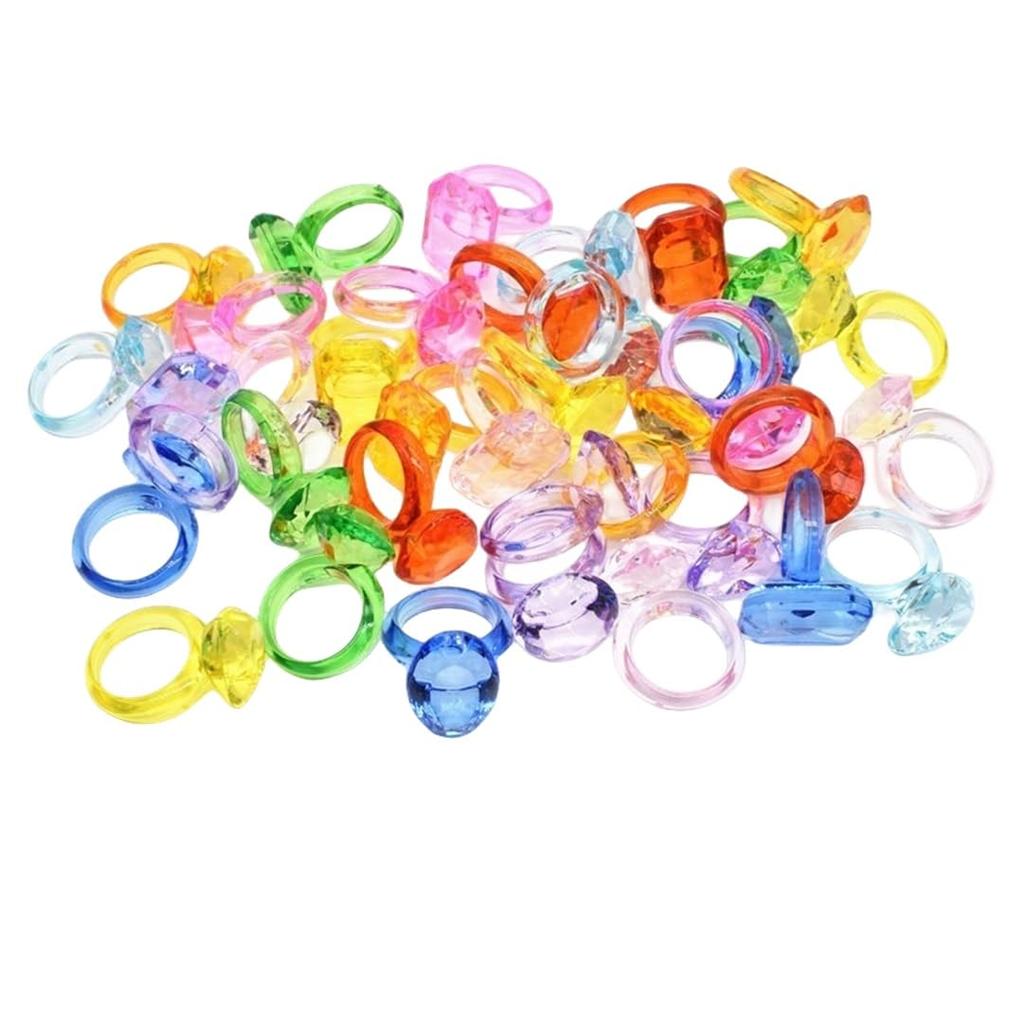 SPRMUD Plastic Acrylic Rings, Multiple Shapes, Assorted Colors, Diamond Rings, Party Favors for Girls, Birthday Gifts, Prizes, Carnival Toys, Goodie