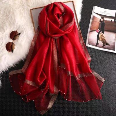 Foulard di Seta con Bordi Perline Oro e Argento Estivo - Sciarpa Parasole da Spiaggia per Donna