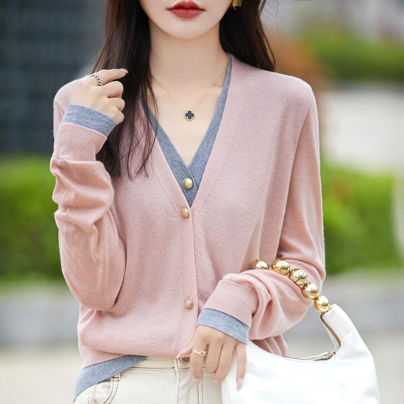 Dámský vlněný kardigan Qinghe kašmír 50% hedvábí 50% vlna jaro a léto vlna měkký, pohodlný a teplý