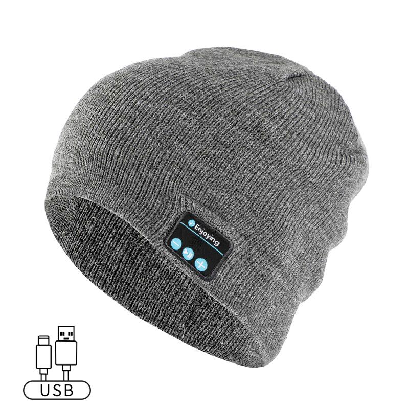 New Design Headband Listen Songs Talk Beanie Knitted Bone Conduction Headphones Wireless Music Head Light