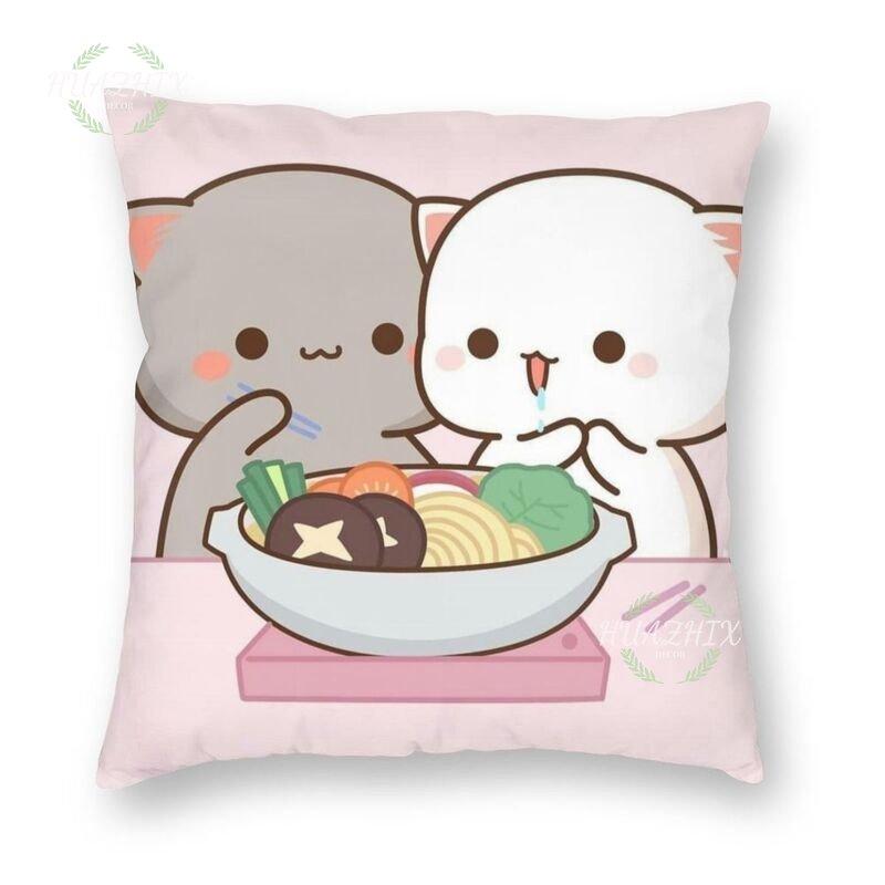 Cute Couple Pillowcase Bedroom Living Room Cute couple cat throw pillow Peach and Goma Family Sofa Car Home Decor Cushion cover