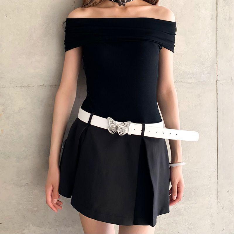 Shiny Y2k Rhinestone Butterfly Metal Buckle Womens Belt For Elegant Skirt Enhancements