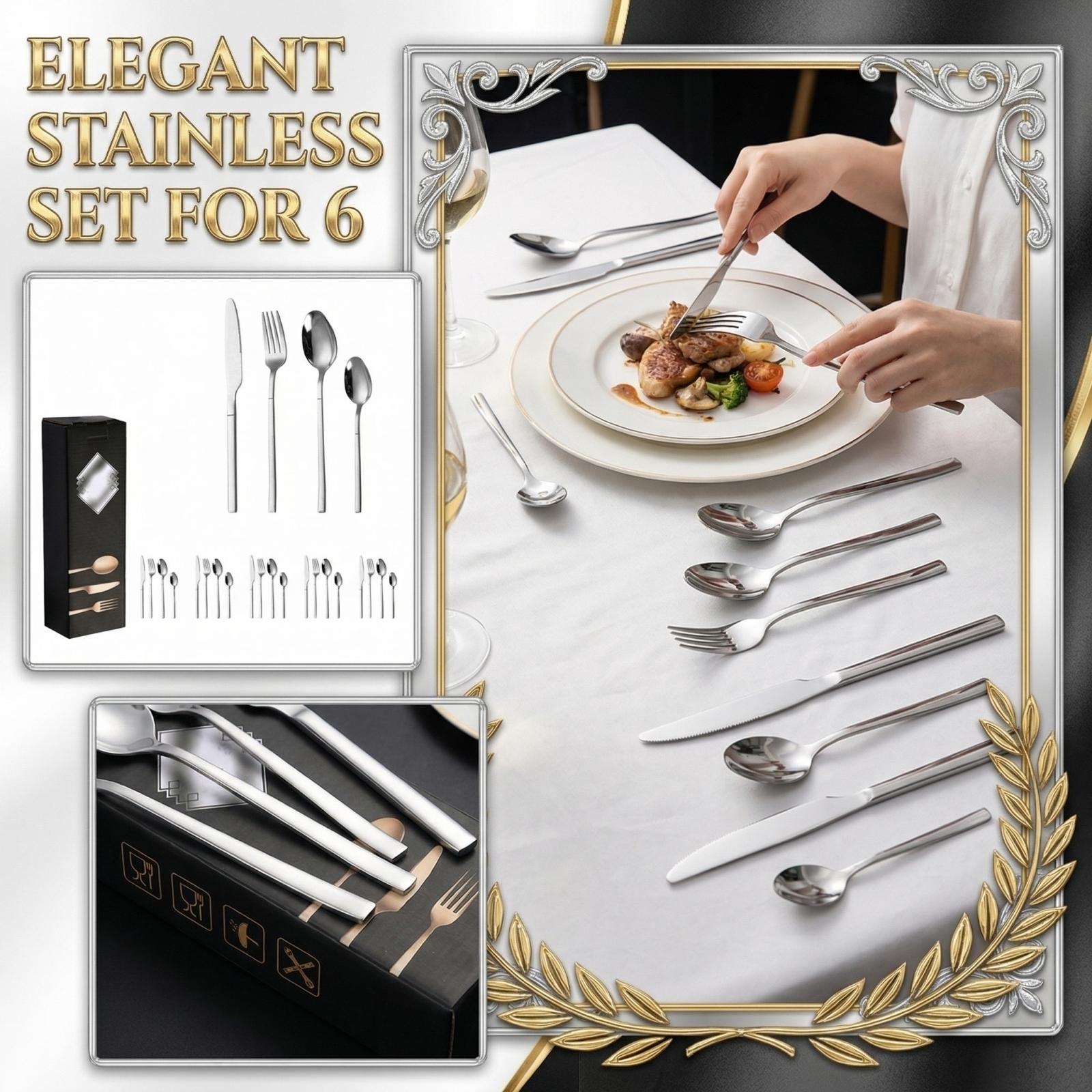 24PCS Stainless Steel Cutlery Set With Knives Forks Spoons And Cutlery One Size серебряный