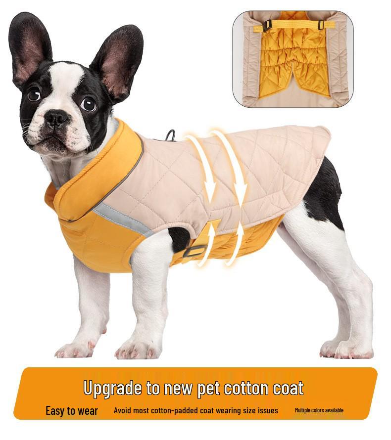 Teplý zimní psí kabát s trakční přezkou pro střední až velké psy: Zlatý retrívr, Border kolie, Korgi