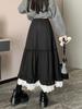 Lace Spliced Midi Skirts for Women High Waist Sweet Vintage A-line Cake Skirt Fashion Clothing Spring Autumn