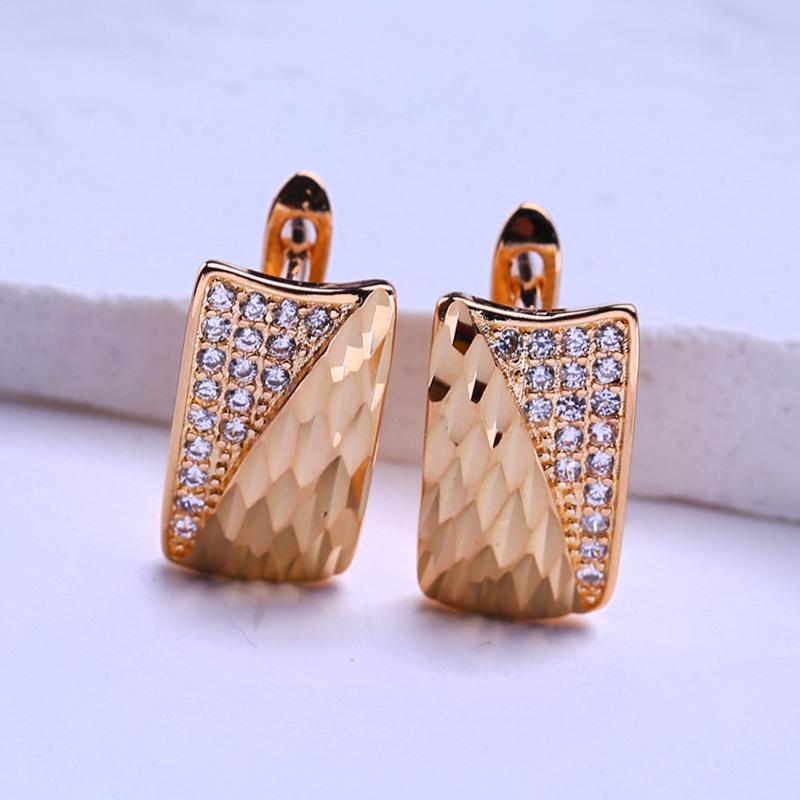 LSOOYH Cercei cu cleme de culoare aur roz Cercei la modă pentru femei Cercei cu zirconiu pătrat, bijuterii