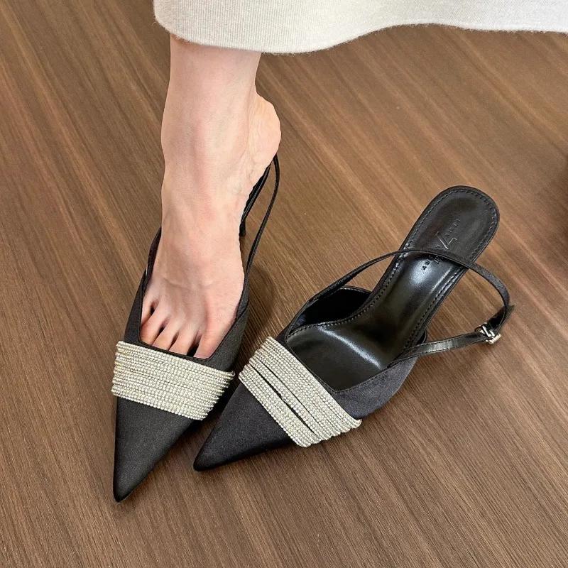 Fashion 2024 Brand Ladies Shoes Buckle Strap Women's Sandals Fashion Crystal Dress Sandals Women Sexy Pointed Toe Plus Size Heels Women