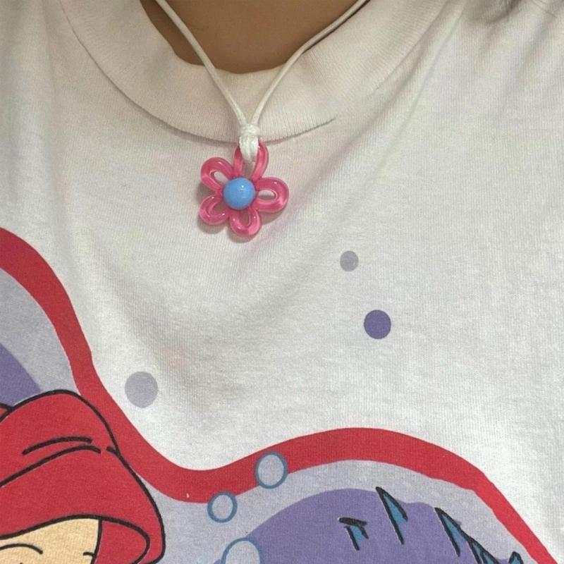 Elegant Floral Collar Necklace Unique Colorful Hollow Flower Clavicle Chain Wax Rope Acrylic Flower Choker Summer Beach