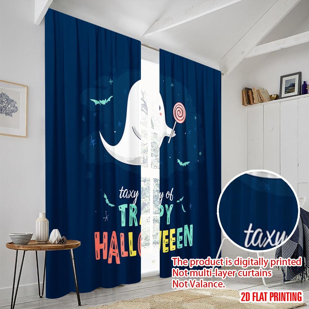 2pcs,2D Plane Printing Creative Curtains Halloween Ghost (15) Polyester Fabric (without Rod) Versatile All Perfect for Bedroom,
