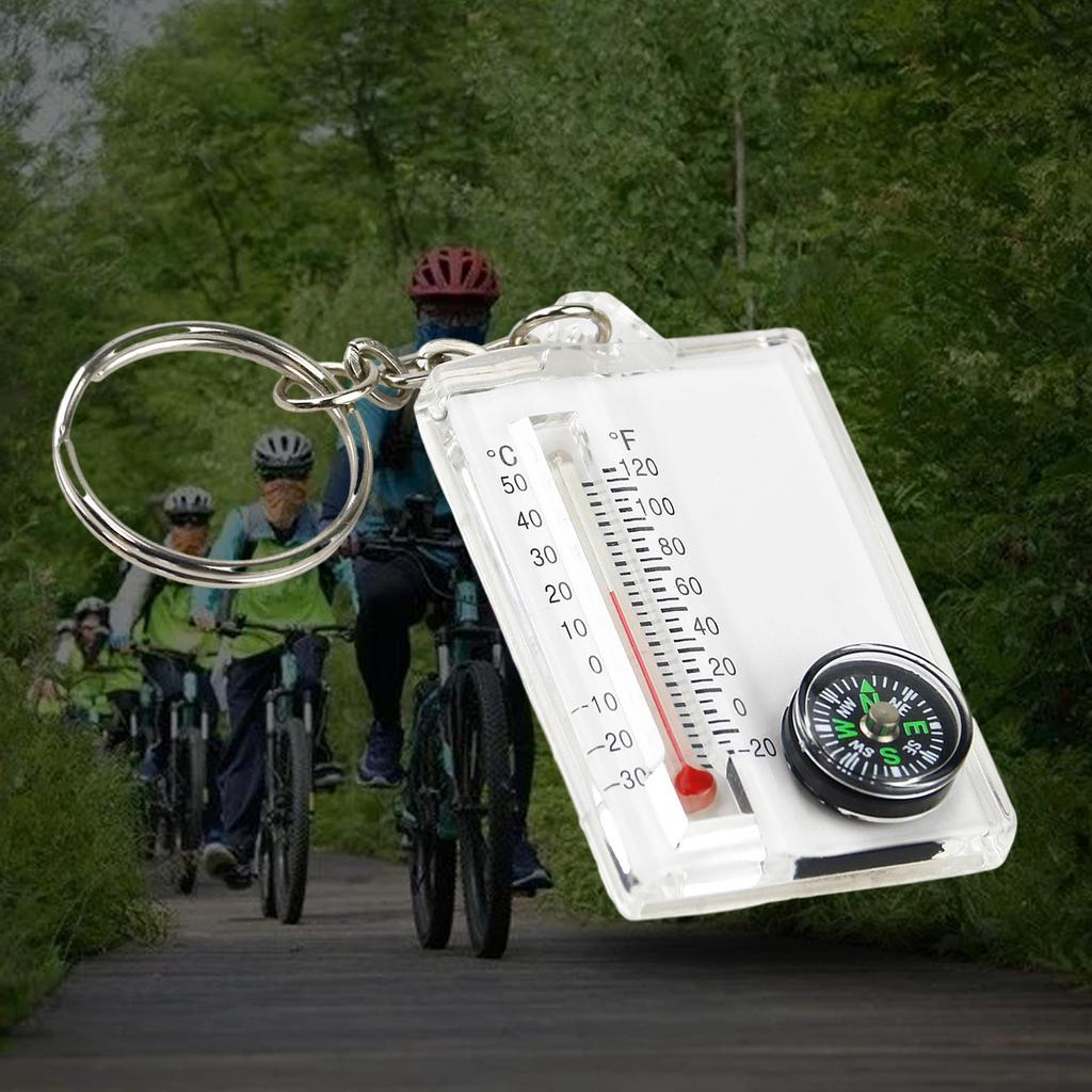 Multifunctional Handheld Mountain Climbing Thermometer Mini Compass Keyring Clip Keychain for Outdoor Hiking Camping