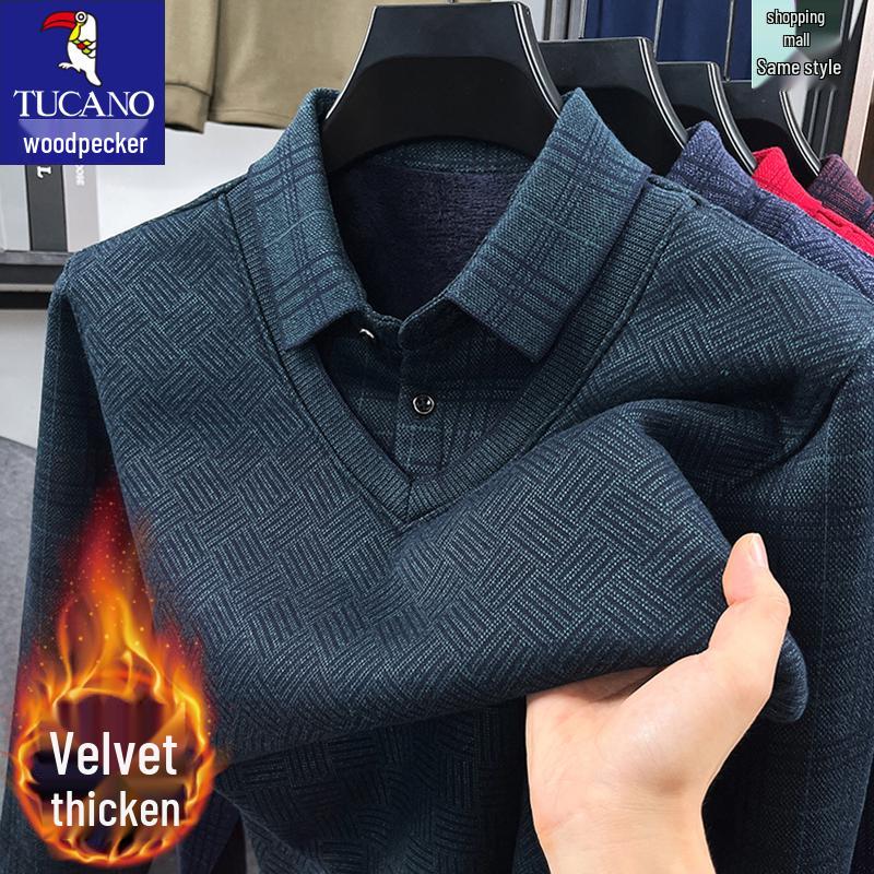 

Men s Winter Thickened Knit Sweater - Woodpecker Two-Piece Style with Velvet, Dad Fashion. M for 90–120 lbs