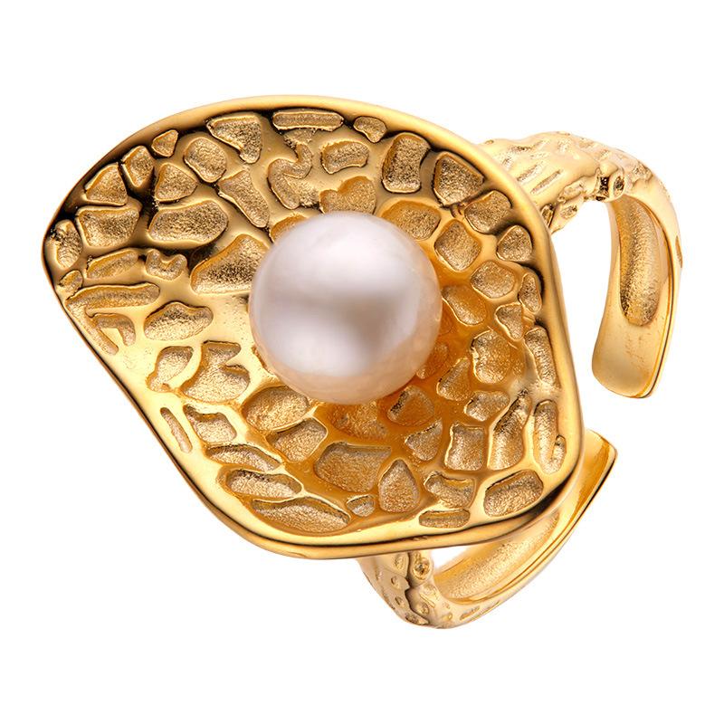 Design Originale Personalità Esagerata Anello in Argento Sterling S925 Perla Naturale Donna Texture di Nicchia Senso High-End Lusso Leggero