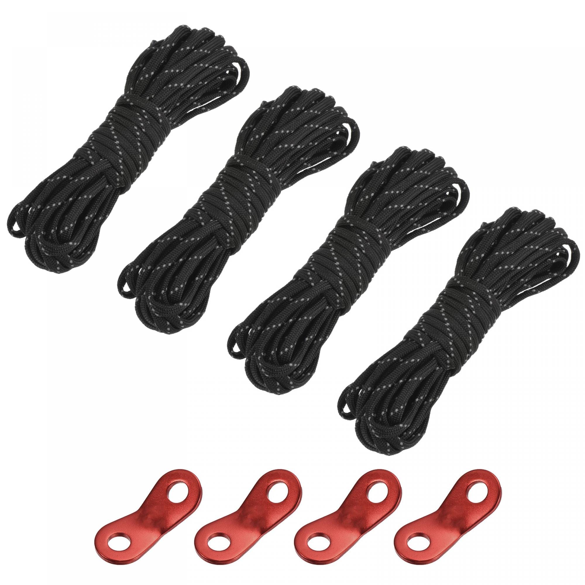

uxcell Tent Rope Nylon Black with 4 Reflective Guyline Cords and 4 Aluminum Red Cord Adjusters for Camping Hiking Length 6 M Rope Diameter 4 mm 1 Set
