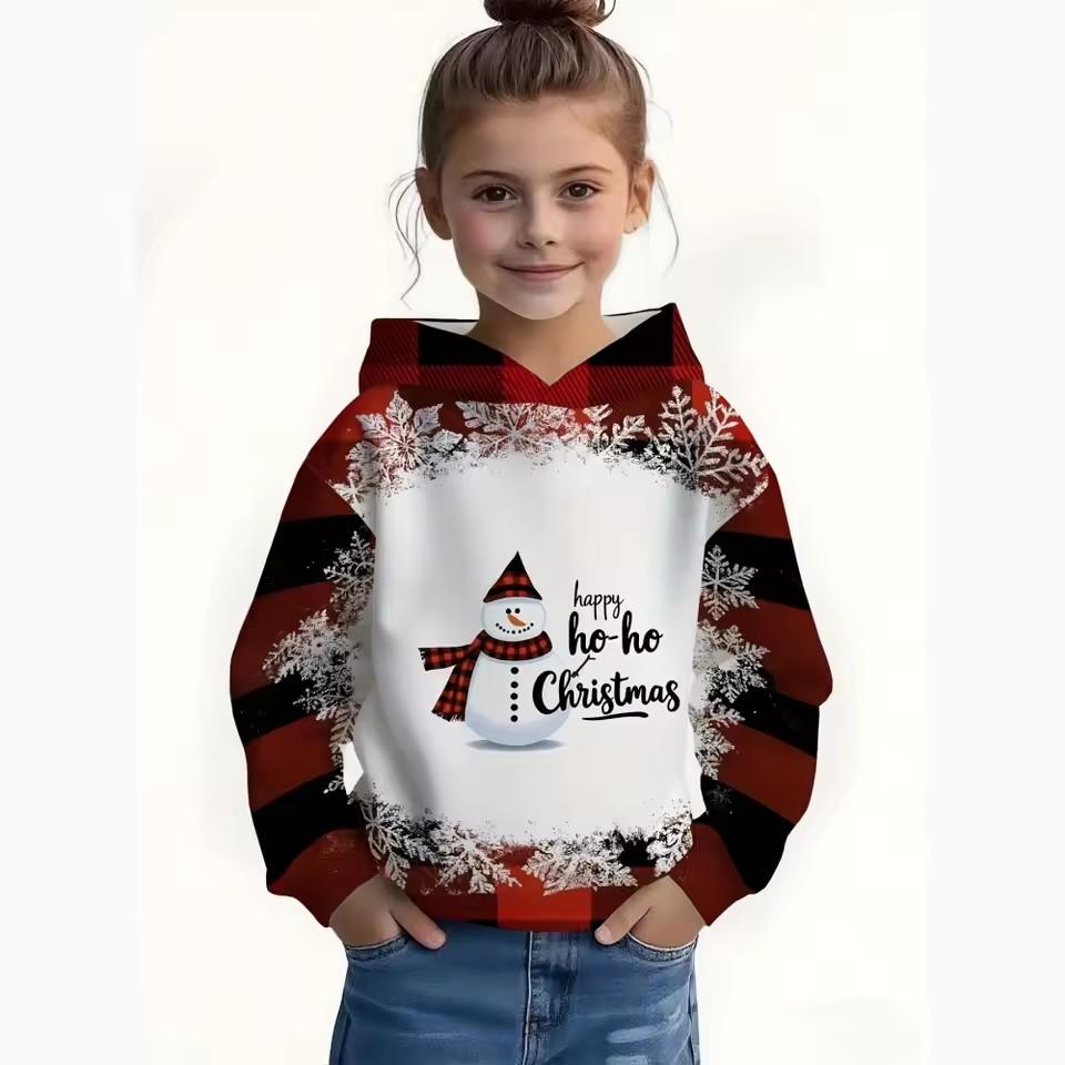 Cartoon Cat Full Print Girl Trendy Hoodie Sweatshirt, Comfort Fit Long Sleeve Jumper Tops, Children Kids Clothing Gift