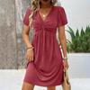 Women's Fashion Casual Twisted V-Neck Short Sleeve Solid Color Dresses