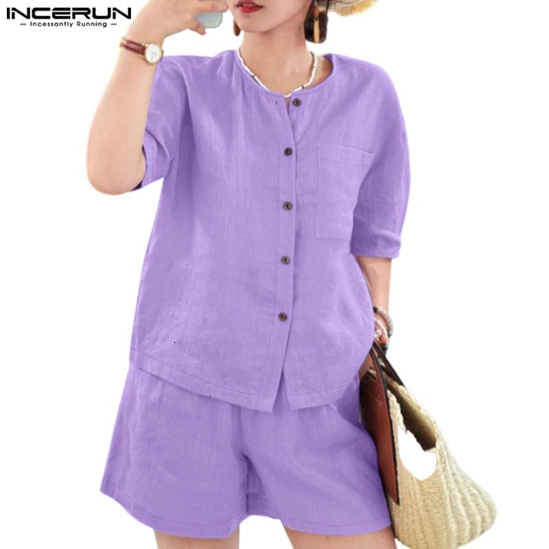 ZANZEA Women Short Sleeve Shirt and Shorts Summer Two Piece Suit Sets