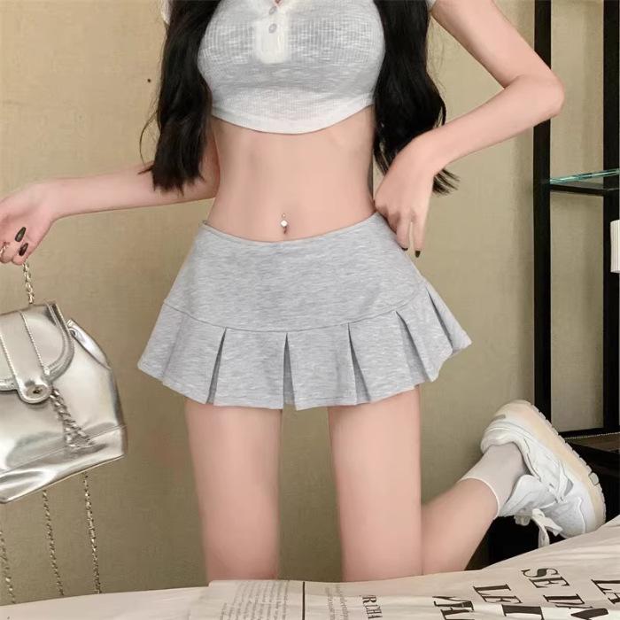 Spring/Summer Women's Trendy Low-Waist Pleated A-Line Skirt - Sexy, Slimming, and Flattering Short Wrap Skirt