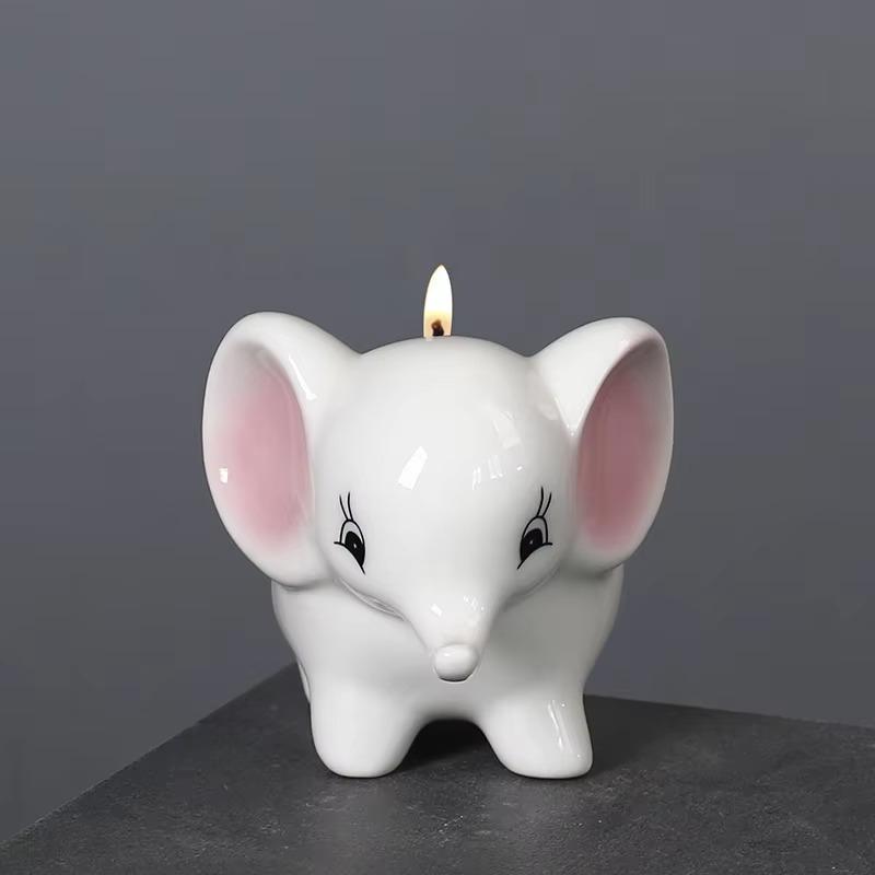Ceramic Elephant Candle Holder Aromatherapy Candle Jar Vessel Home Desktop Decorative Ornament for Indoor Fragrance