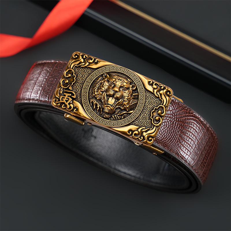 Ceinture automatique pour homme Zodiaque, style Guochao personnalisé rétro polyvalent pour personnes d'âge moyen et jeunes