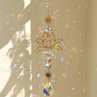 Lotus Sonnenfänger Prisma Hängende Dekoration Regenbogenmacher Fenster Sonnenfänger mit Wassertropfenanhänger für Balkon Schlafzimmer