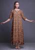 Bimba Dark Rose Brown Floral Leaves & Camellia Kanjiro Printed Nightgowns Maxi Sleepwear For Women Long Sleep Dress