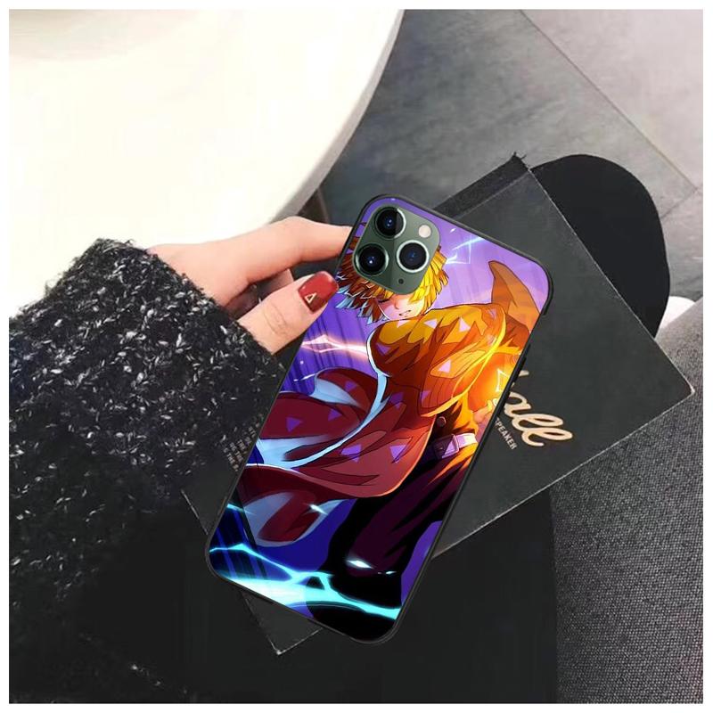 Demon Slayer Agatsuma Zenitsu Anime Phone Case for iPhone 14 13 12 11 Pro MAX X XS Max XR Mini SE 7 8 Plus Black Funda Coque