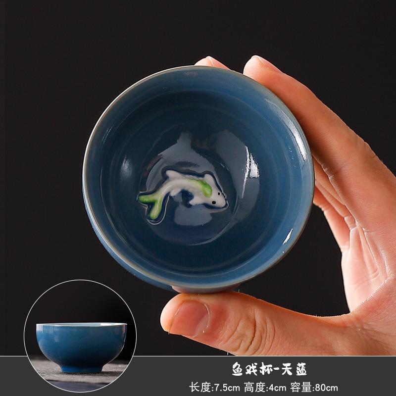 Celadon Fish Ceramic Teacup Small Carp Teacups Kung Fu Teaware Cups Chinese Handmade Travel Tea Set Drinking Accessories Gift