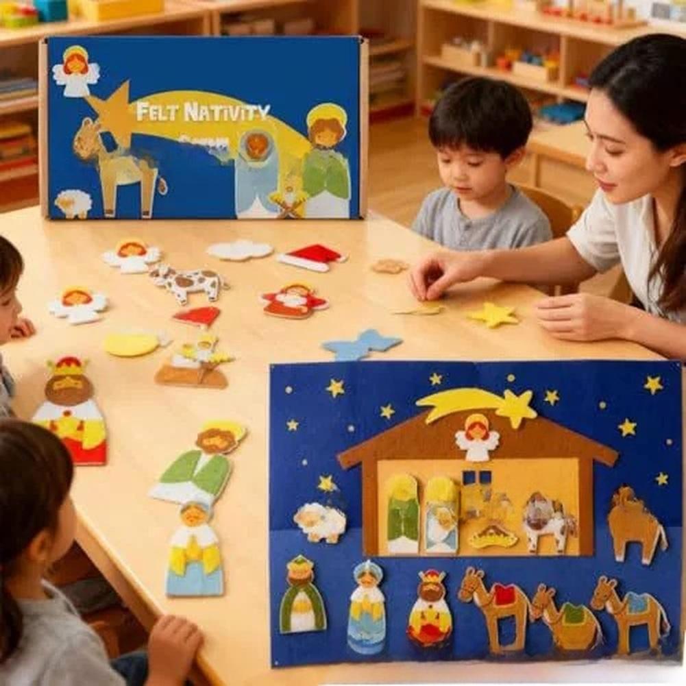 For Kids' DIY Felt Nativity Scene Craft Kit Christmas Ornament Set with Complete Materials for Creative Holiday Activities