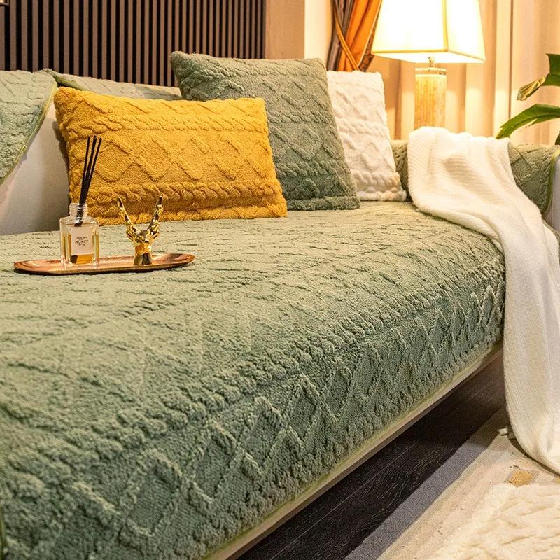 Striped Plush Sofa Cushion Non-Slip Warm Winter Universal Sofa Covers for Living Room Modern Simple Couch Slipcovers Home Decor