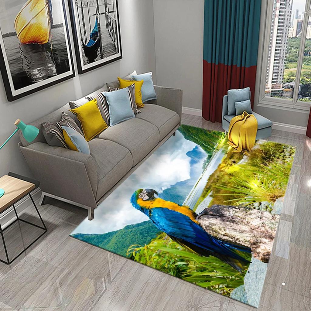 Colorful Parrot Carpet Animal Flower Rugs Kitchen Bathroom Entrance Non-Slip Carpet Bedroom Living Room Sofa Chair Decor Rugs