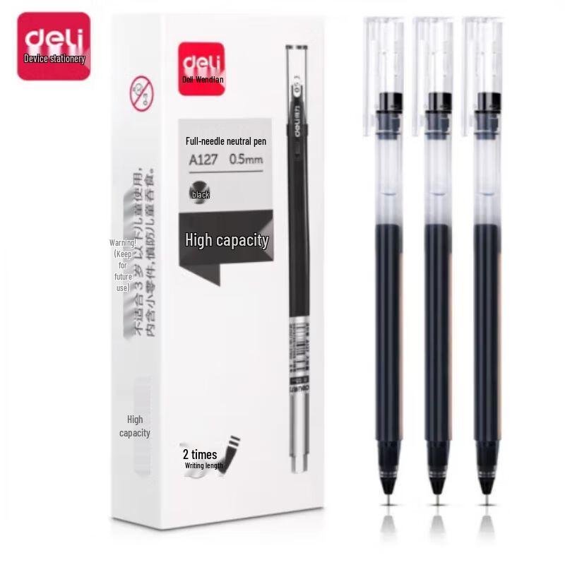 Deli A127 Large Capacity 0.5mm Black Gel Pens - 12-Pack