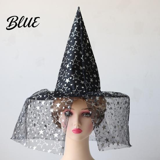 Mesh Witch Hat with Roses Halloween Star Hat Veil Rose Feather Cone Black Costume Headwear for Women Gothic Party Headwear Adult Cosplay Accessory