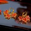 New Design Red Zircon Maple Leaf Pendant Earring For Women Light Luxury Tassel Chain Crystal Earring Girl Exquisite Jewelry