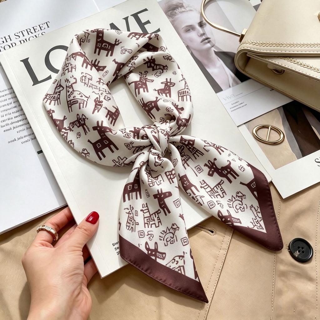 Spring and Autumn thin flight attendant occupation small scarf headscarf small square scarf female foreign style literary Korean versatile cartoon sil
