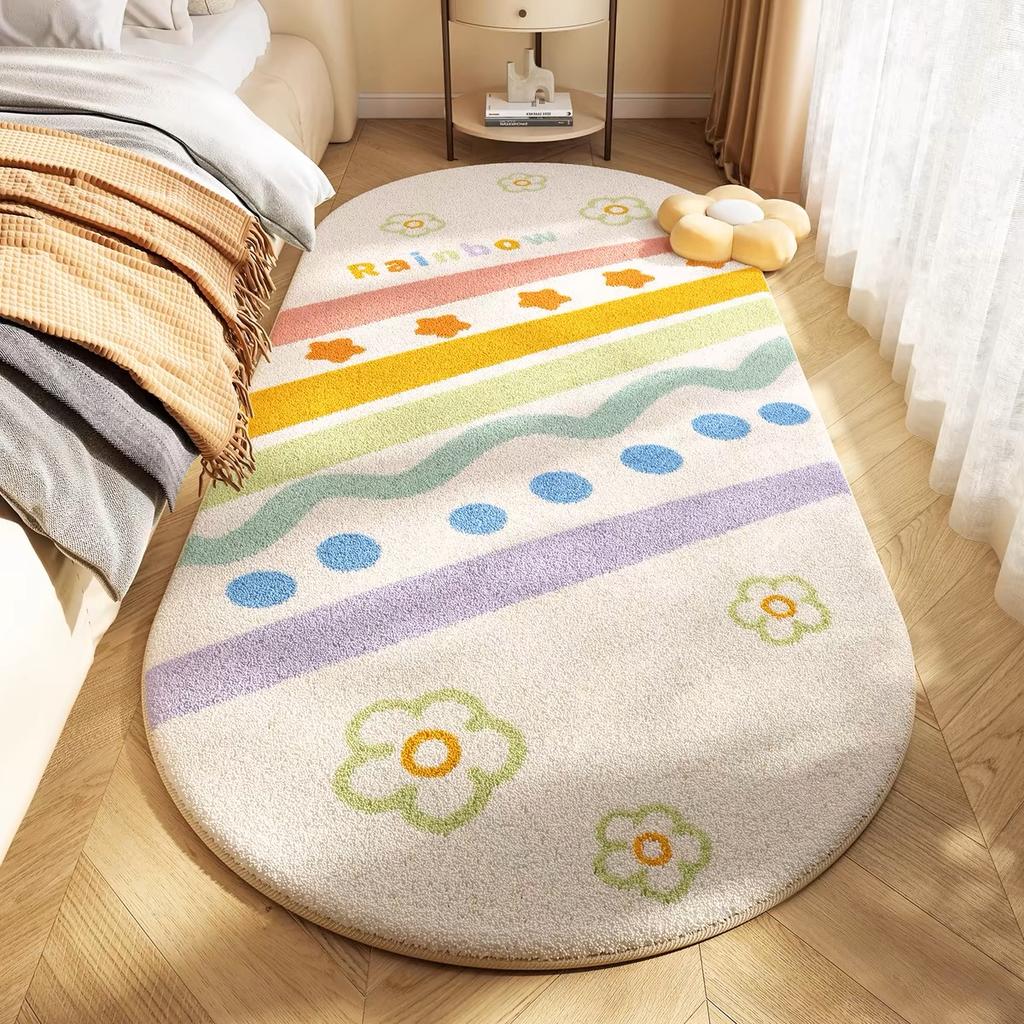 Rainbow imitation cashmere carpet Bedroom Bed Blanket Light Luxury Long Thick Home Mat For Children and Girls Room Carpet